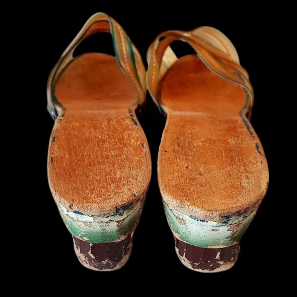 Rare 1940s Philippines Wedge Sandal Childs Shoe Hand Painted Carved Wood WWII - Picture 5 of 9